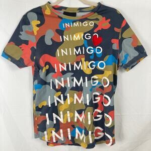 Inimigo Mens M Colorful Camo Graphic Print T-Shirt Logo Heart Maximalist Bold